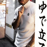 Hearujoy Mens Casual Slim Fit Stretch Knit Short Sleeve Tops Genderless 2024 New Shaping Fitness Streetwear High Neck Zipper Shirt Unisex